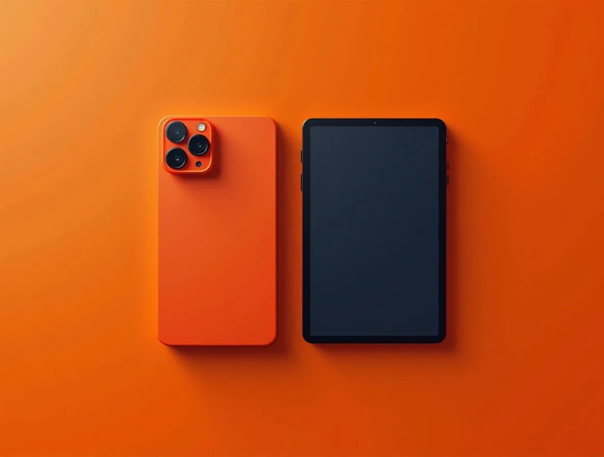 Smartphone e tablet de design premium sobre fundo claro